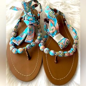 NWOT Ralph Lauren Paisley Fabric Gladiator sandals